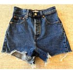 Levi's  Ribcage High Waist Button Fly Distressed Medium Blue Denim Shorts Size 25 Photo 2