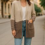 Bohme  Plush Colorblock Long Sleeve Open Front  Cardigan Cream Tan Womens Size XS Photo 10