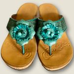 Clarks Teal Wedge Sandals with Cork Sole Photo 4