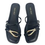 Nine West Tigra Square Toe Strappy Slide Flat Sandal Black Gold Size 7M Photo 2