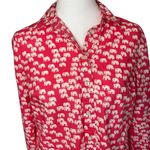 Talbots Petite Small White Pink Elephant Print Top Blouse Button Roll-Tab Cotton Photo 2
