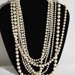 Rare Vintage 7 Strand Gold Tone Faux Pearl Statement Slide Clasp Boho Necklace Photo 0