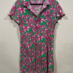Lilly Pulitzer  Pink & Green Floral Print Short Sleeve Polo Tshirt Dress Size L Photo 0