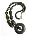 Vintage Scrimshaw Africa Buffalo Horn Tribal Pendant necklace Black Photo 5