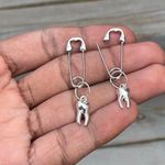 Handmade Unique Elegant Punk Gothic Style Tooth Safety Pin Design Hoop Earrings, Boho Photo 6