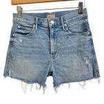 MOTHER High Waisted Rascal Slit Fray‎ Denim Shorts drinking by the pool size 25 Blue Photo 0