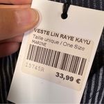 Nina Kendosa Blue Striped Linen Short Sleeve Button Down Shirt L Beachy Vacation Size L Photo 7