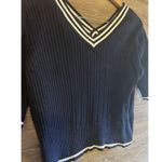 Westbound Fisherman Nautical V-Neck Sweater  Navy Blue White Sz L Petite Preppy Photo 1