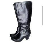 BOC Y2K Black Chunky Block Heel Saddle Belt Leather Tall Boots Size 7 Bin 21 Black Photo 1