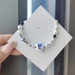 Exquisite Cyan Flower Porcelain With Pearl Design Bracelet Vintage Photo 2
