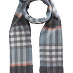 EDINBURGH 100% LAMBSWOOL SCARF CHEQUER ORANGE GREY BLUE (24534) 56x12 NWT Gray Photo 0