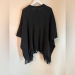 MIA & TESS PONCHO MOCK TURTLENECK BLACK FRINGE ONE SIZE EUC Photo 2