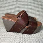 Lucky Brand  Y2K Chunky Women's Brown Leather Wedge Sandals Studded Straps Size 8 Photo 2