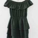 SIR The Label / Revolve Stefi Linen Off Shoulder Ruffle Mini Dress in Dark Olive Photo 7