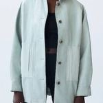 ZARA Combination Oversized Mint Faux Leather Button Front Shacket Size S Photo 0