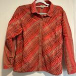 Woolrich  Women’s Petite XL Pink Red Striped Pleated Button Down Shirt. Photo 0