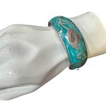ANDREW HAMILTON CRAWFORD 925 Silver Teal Cuff Botanical Vine Modernist Bracelet Green Photo 3