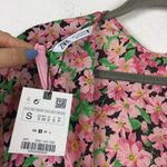 ZARA NWT  Printed Floral Draped Tie Ruched Mini Dress Pink Green Black Small Photo 5