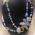 Chico's starfish necklace blue glass beads beaded double strand mermaid ocean Photo 2