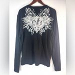 Guess L Black Long Sleeve Affliction Style Tee Top with Ornate Design Photo 2