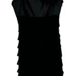 White House | Black Market WHBM‎ Cocktail Dress Black Chiffon Layered Ruffle Rosette Size 2 Photo 0