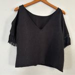 Cooper and Ella 🦋  Black Fringe Sleeve Cold Shoulder Top Snake Embossed Blouse Photo 5