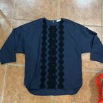 Sandro NWOT  Paris Back Button Short Sleeve Lace Front Shirt Navy Blue Sz 1 Photo 6