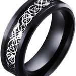 Zales Unisex Stainless Steel
8MM Carbon Fiber Celtic Dragon Wedding Ring Band Size 6 Photo 4