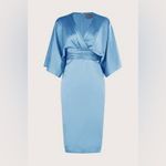 Woman THEIA COUTURE Storm Blue S/s Kimono Cape Satin Cocktail Dress Sz 4 NWT Photo 1