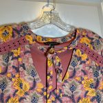 Signature Studio  Pink/Mustard Floral Print Peasant Style Dress size L Photo 2