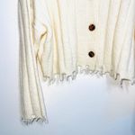 Double Zero Cream Thick Knit Ribbed Frayed Hem Sweater Cardigan Photo 3