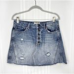 We The Free Denim Distressed A-Line Mini Skirt Button Fly 100% Cotton Size 31 Photo 1