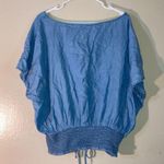 Venus Elastic Waist Tie Front Batwing Babydoll Denim Blouse Women Size 1X Photo 1