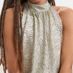 Anthropologie NWT Gold shimmer high neck Halter top zebra print size medium Photo 0