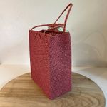 Vintage 70s Pink Mesh Weaved Square Open Style Top Handle Bag with Bow Bandana Photo 3