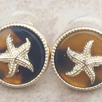 Boutique Gold Tone Nautical Starfish Tortoise Shell Earring Photo 0