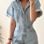 ZARA  Denim Short Sleeve Button Up Romper Photo 0