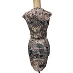 Alexander McQueen  Mini Dress Griffon Lace Print Brown Stretch Sheath Photo 7