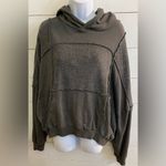 Aerie  Women’s Sz L Dk Gray Sherpa Patchwork Oversized Hoodie Photo 3
