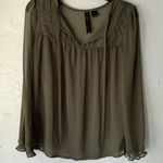 Petticoat Alley Blouse Womens Small Olive Green Sheer Long Sleeve Boho Lace Top Photo 0