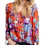 Free People  Keepin On Orange & Purple Floral Slouchy Short Sleeve L Photo 0