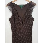 Ralph Lauren Lauren Vintage Y2K Silk Brown Pinstripe Ruffle Midi Dress Size 16 Photo 1