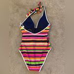Trina Turk NEW! Plunge One-Piece Swimsuit Splash Stripe Multi Size 12 NWOT Photo 4