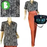 Notations BROWN & BLACK ANIMAL PRINT BUTTON DOWN SHORT SLEEVE BLOUSE (XL) Photo 1