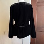 J.CREW | Black Velvet Faux Wrap Tie Waist V Neck Top Blouson Sleeves | Size 8 Photo 1