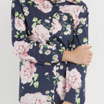 Minan NYC button up shirt blouse size medium floral rose daisy office workwear Blue Photo 0