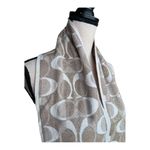 Coach Metallic Knit C Logo Scarf In A Beige Gold And White Wool Scarf Photo 6