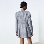 ZARA  New Blue White Round Collar Long Structured Blazer Shoulder Pads Size XL Photo 5