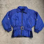 Roffe Vintage Metallic Belted Ski Skiing Jacket w/ Sunburst Pattern Women’s 90’s Blue Size 8 Photo 0
