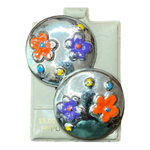 Painted Silver Floral‎ Circle Button Earrings Vintage Orange Yellow Blue Posts Photo 4